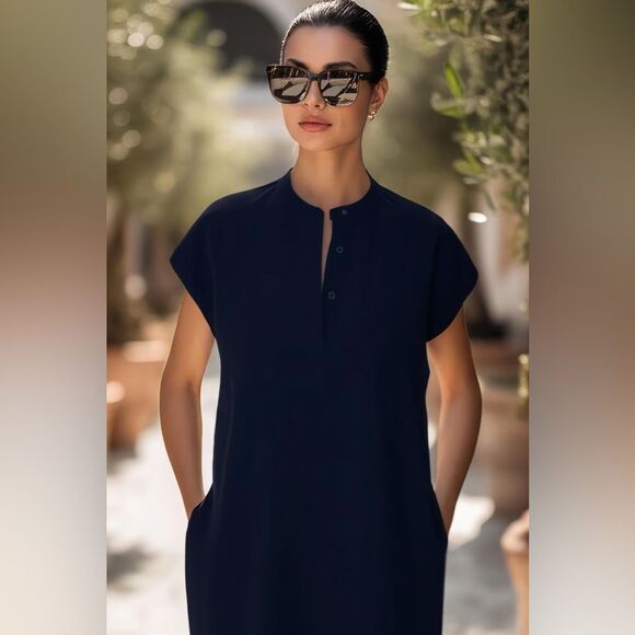 Vince Popover Dress in Deepest Indigo with Pockets - Picture 1 of 3